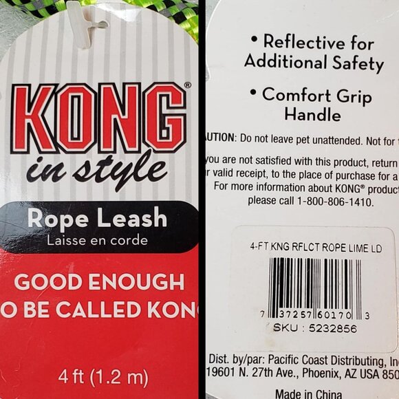 KONG XS/S Green & Black Reflective Dog Collar + 4 Ft Comfort Grip Rope Leash - Picture 16 of 16
